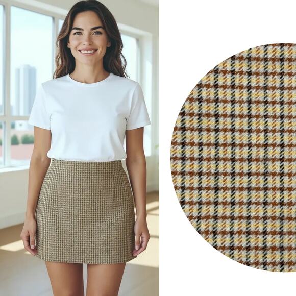 WILFRED Aritzia Renee Wool Cashmere Blend Plaid Mini Skirt Sz 2 Tan / Beige - Picture 1 of 6